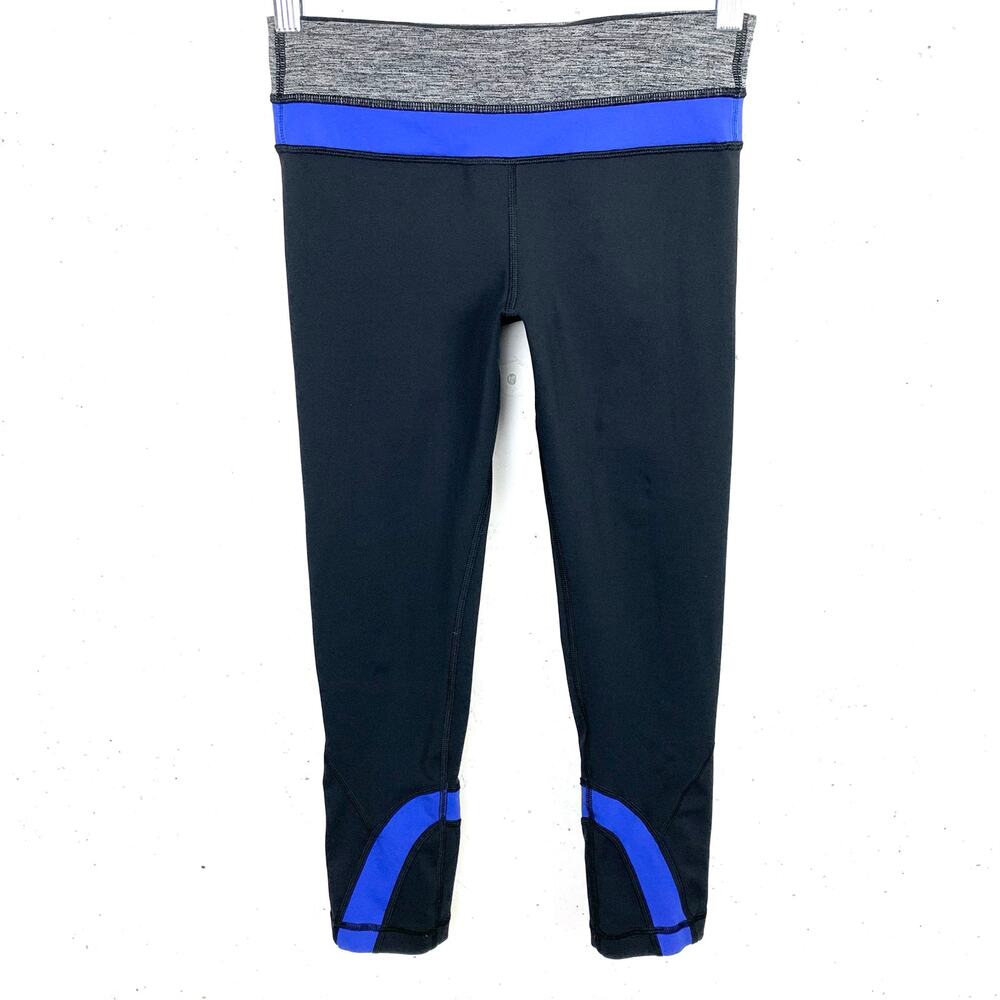 Lululemon Womens Run Inspire Crop II Leggings Zip Pocket Blue Black Size 4